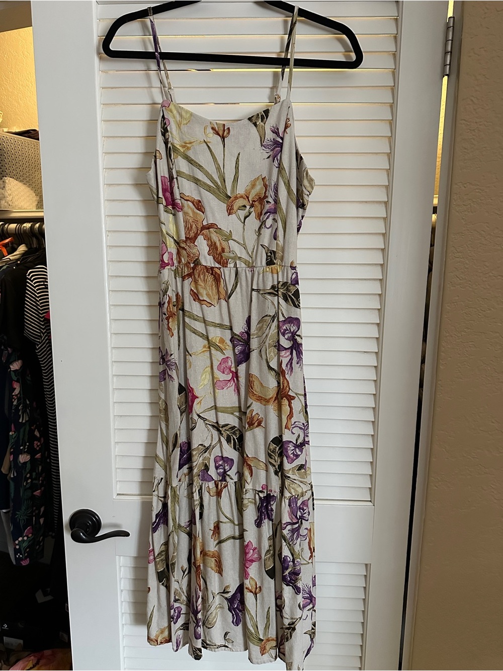 Joie Ivory Linen Maxi Dress with Purple & Pink Floral Print